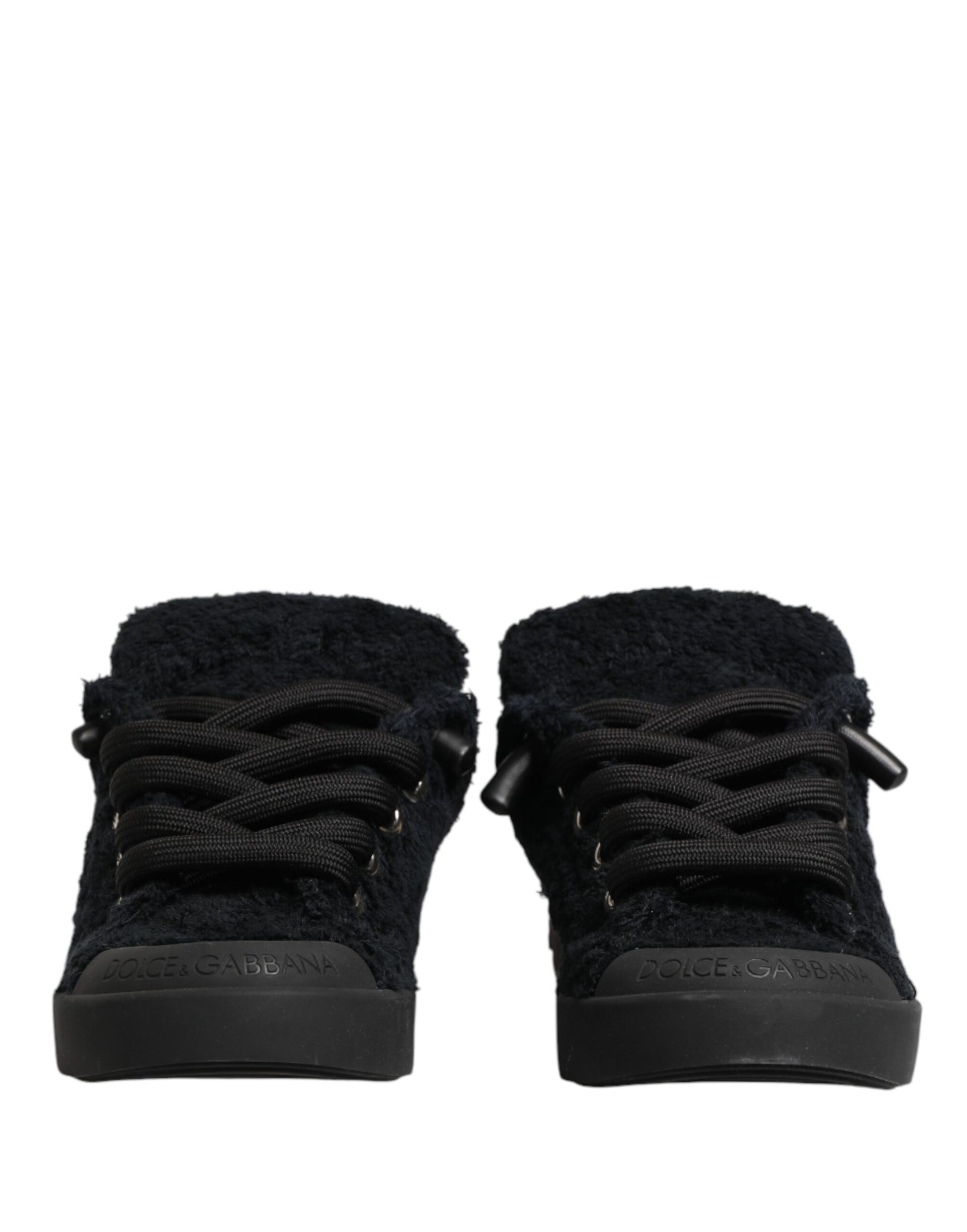 Dolce & Gabbana Black Faux Shearling Low Top Sneakers