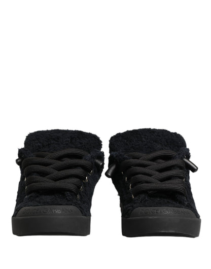 Dolce & Gabbana Black Faux Shearling Low Top Sneakers