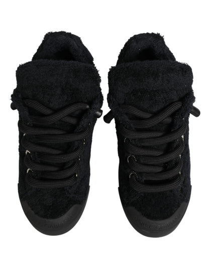 Dolce & Gabbana Black Faux Shearling Low Top Sneakers