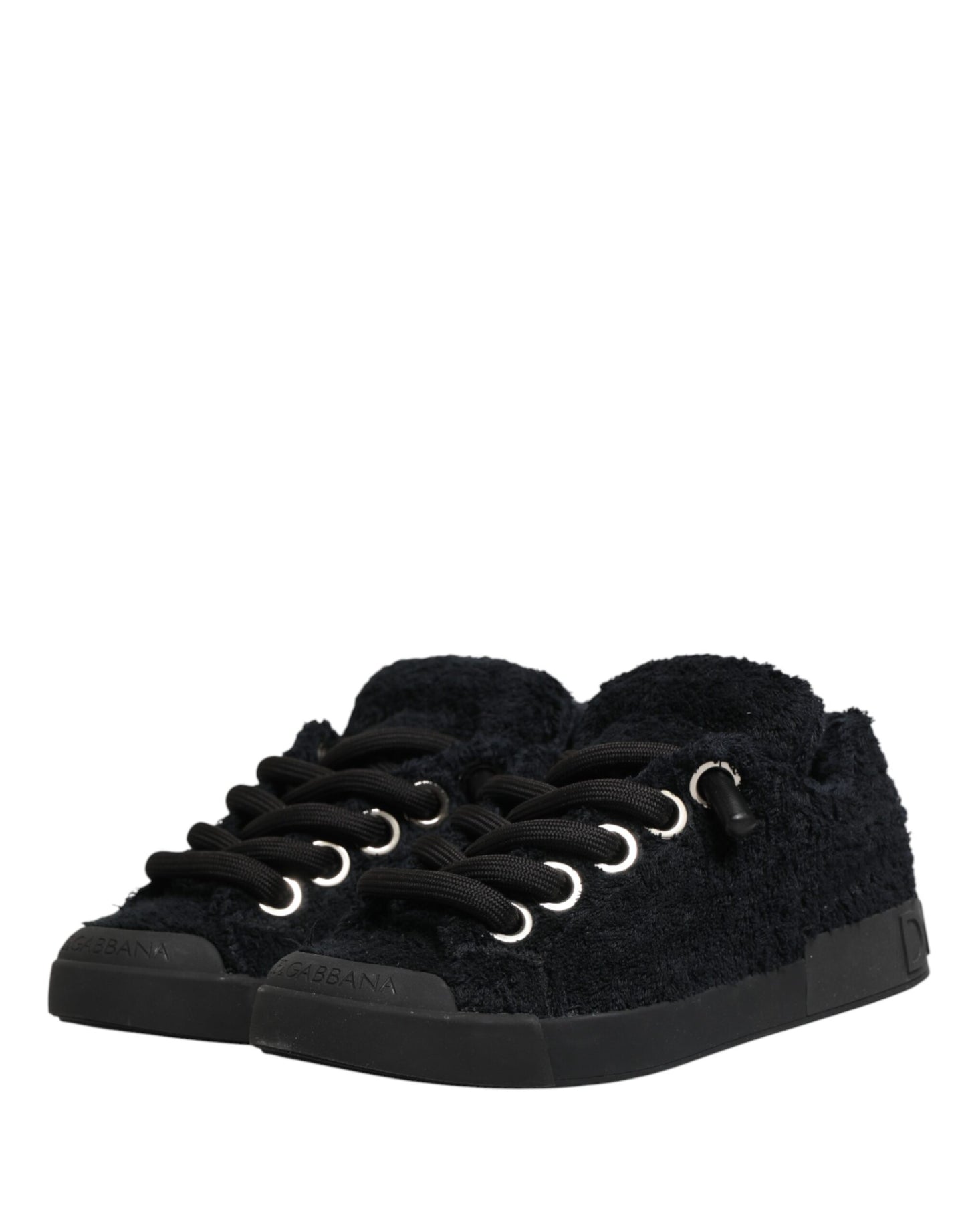 Dolce & Gabbana Black Faux Shearling Low Top Sneakers