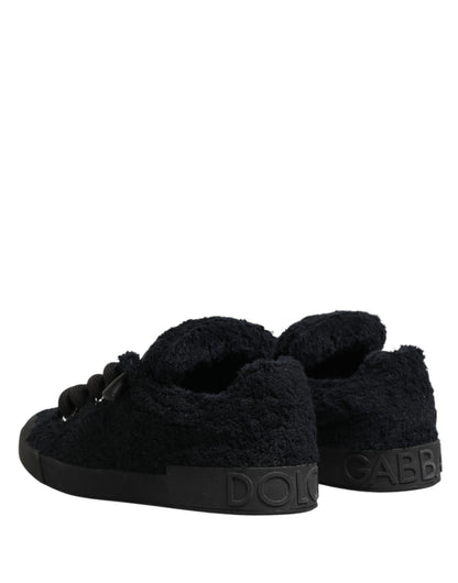 Dolce & Gabbana Black Faux Shearling Low Top Sneakers