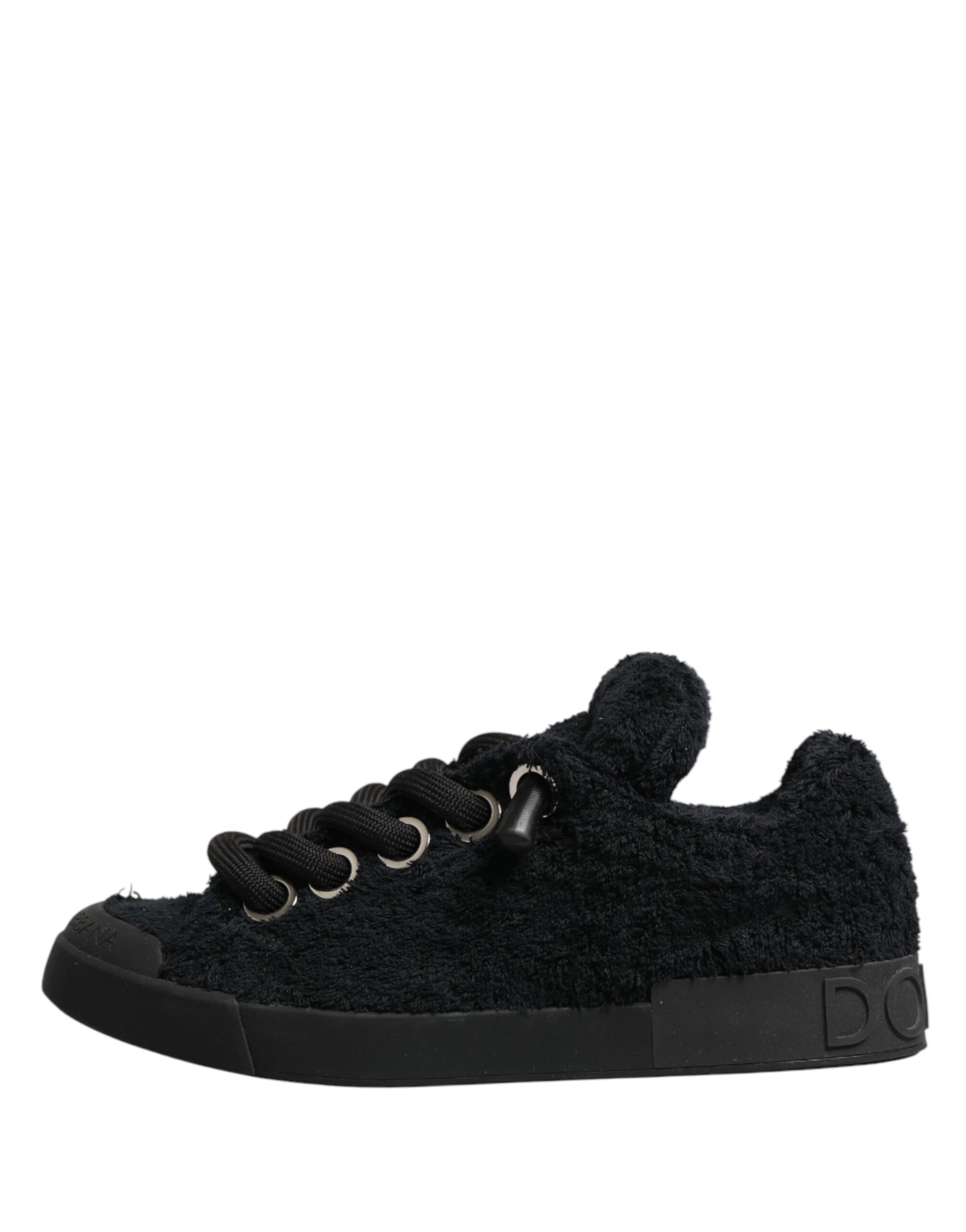Dolce & Gabbana Black Faux Shearling Low Top Sneakers