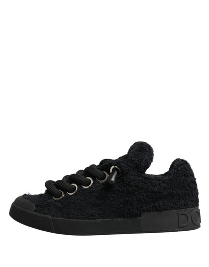 Dolce & Gabbana Black Faux Shearling Low Top Sneakers