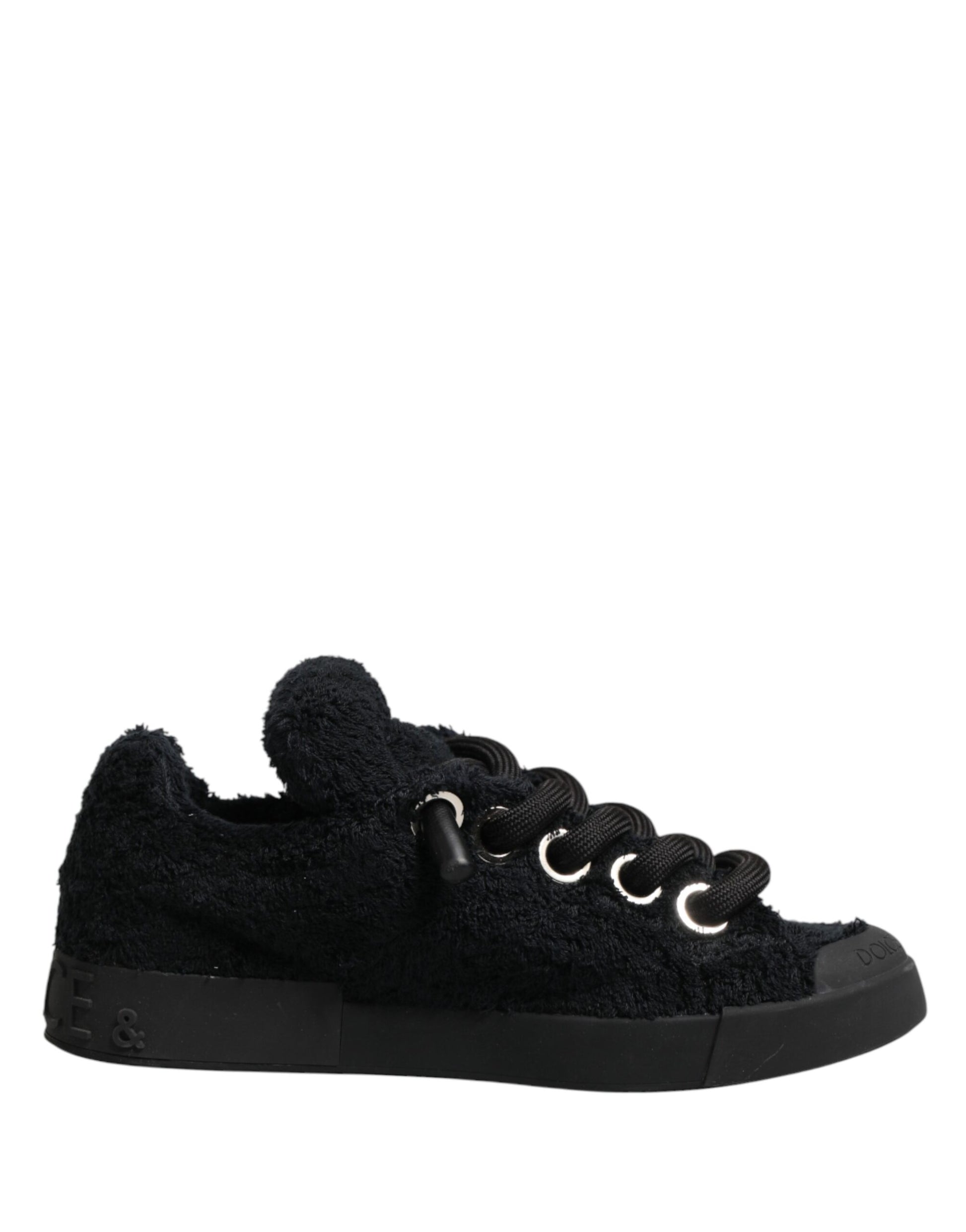 Dolce & Gabbana Black Faux Shearling Low Top Sneakers