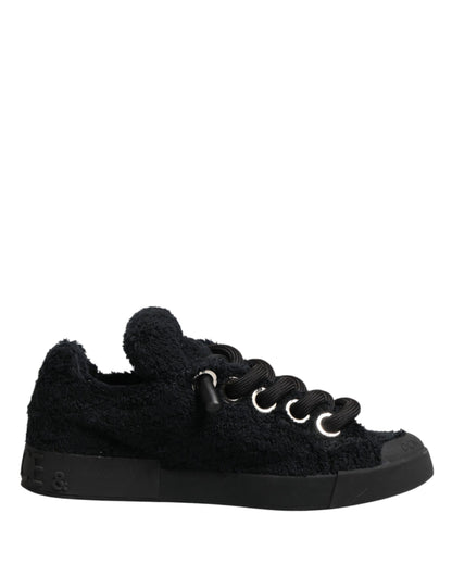Dolce & Gabbana Black Faux Shearling Low Top Sneakers