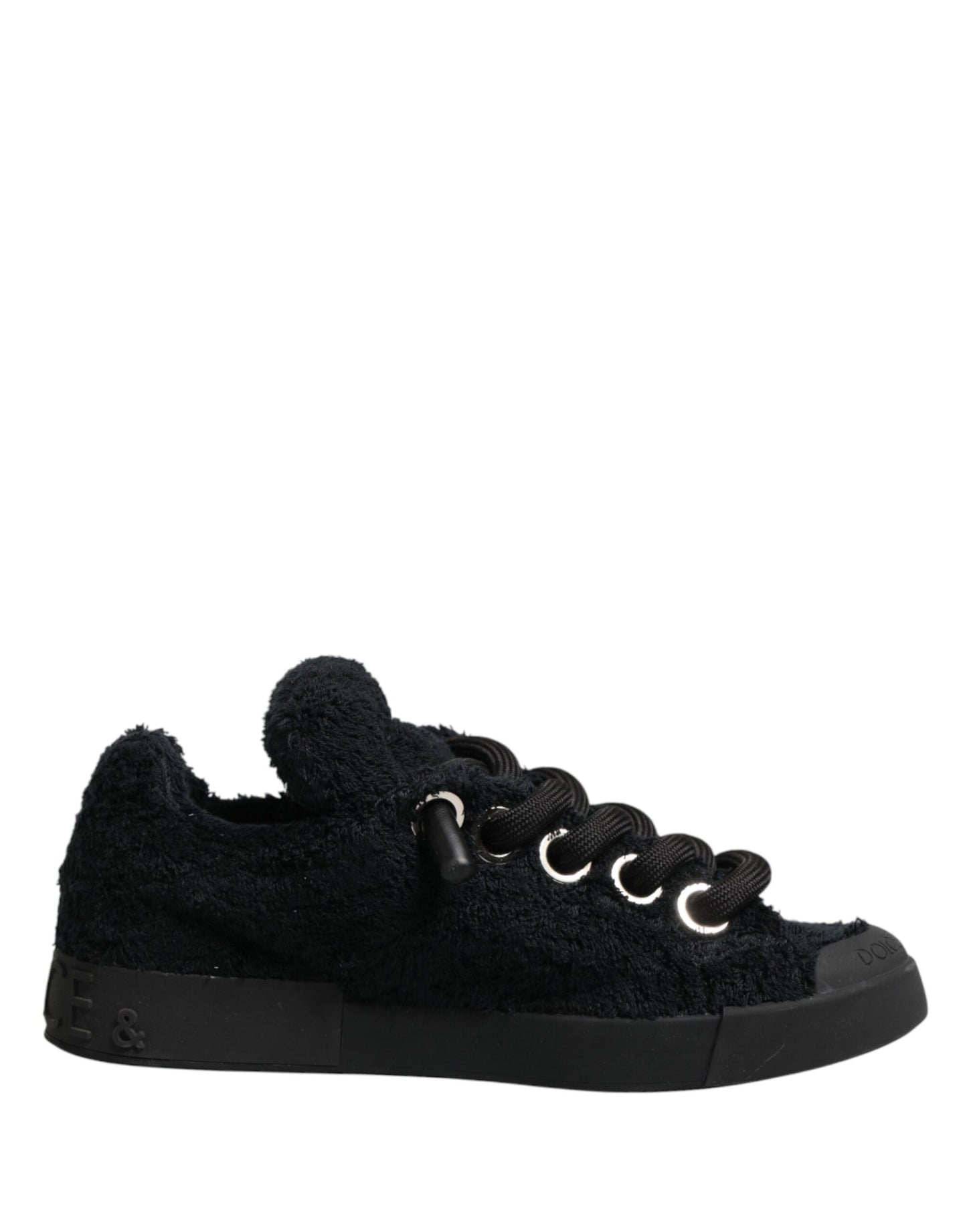 Dolce & Gabbana Black Faux Shearling Low Top Sneakers