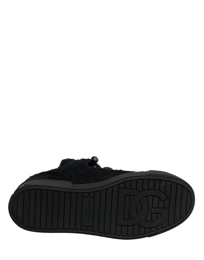Dolce & Gabbana Black Faux Shearling Low Top Sneakers