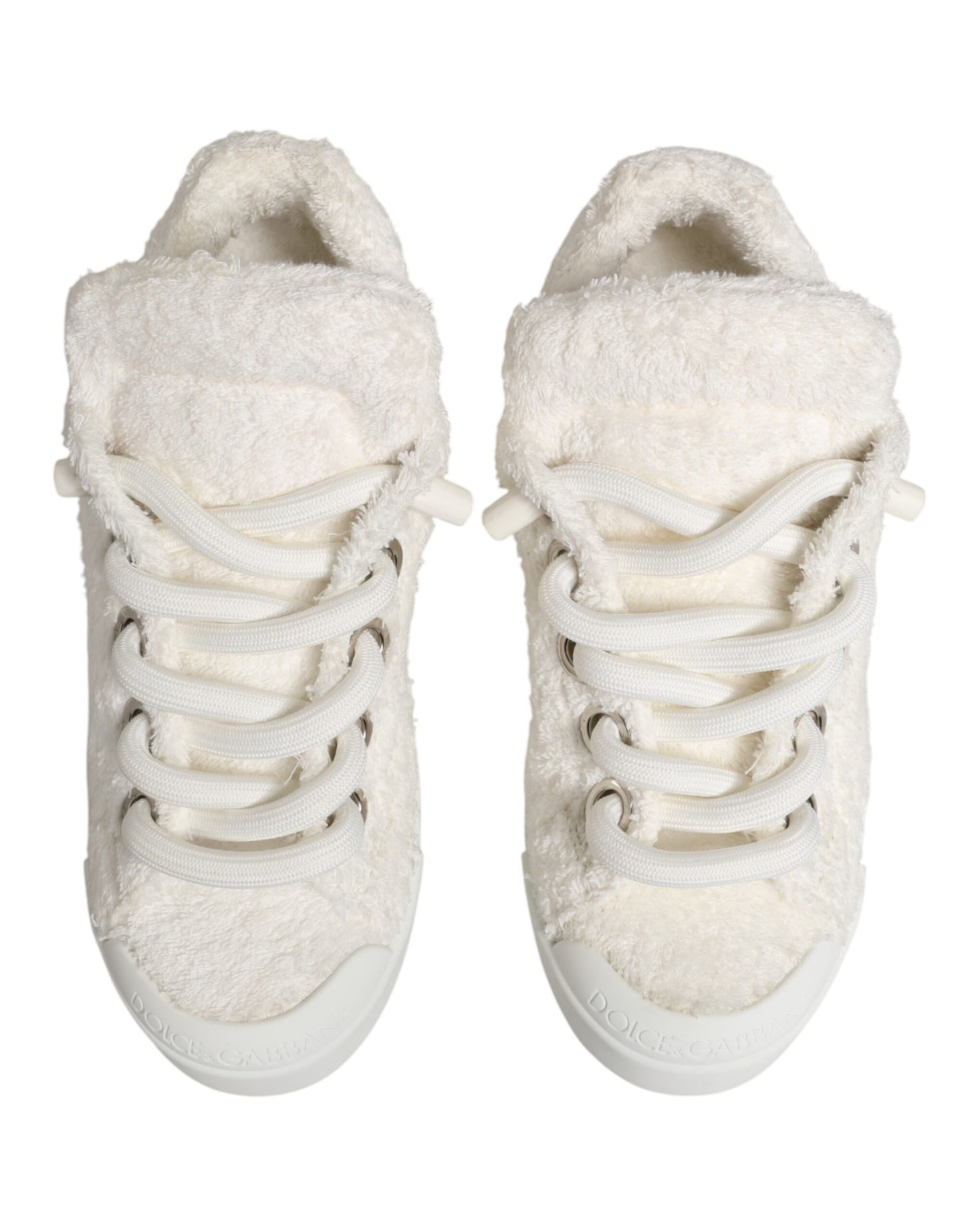 Dolce & Gabbana White Faux Shearling Low Top Sneakers
