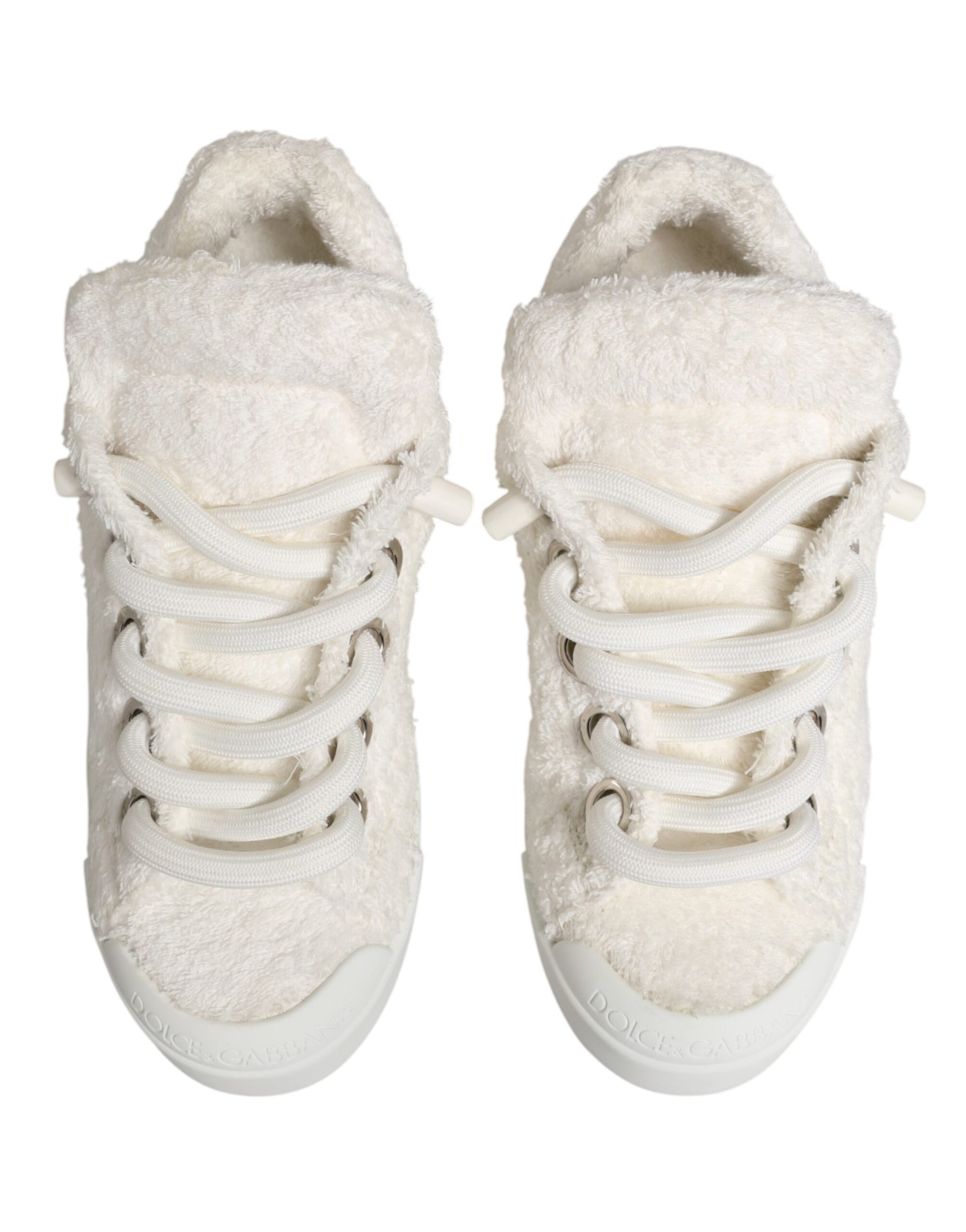 Dolce & Gabbana White Faux Shearling Low Top Sneakers