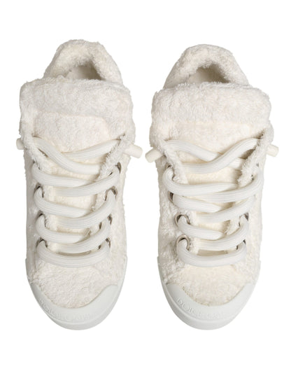Dolce & Gabbana White Faux Shearling Low Top Sneakers