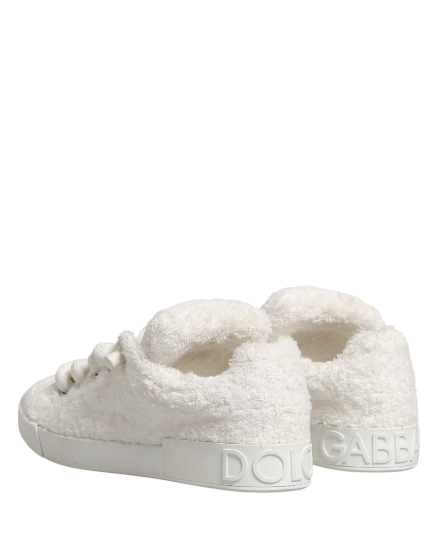 Dolce & Gabbana White Faux Shearling Low Top Sneakers