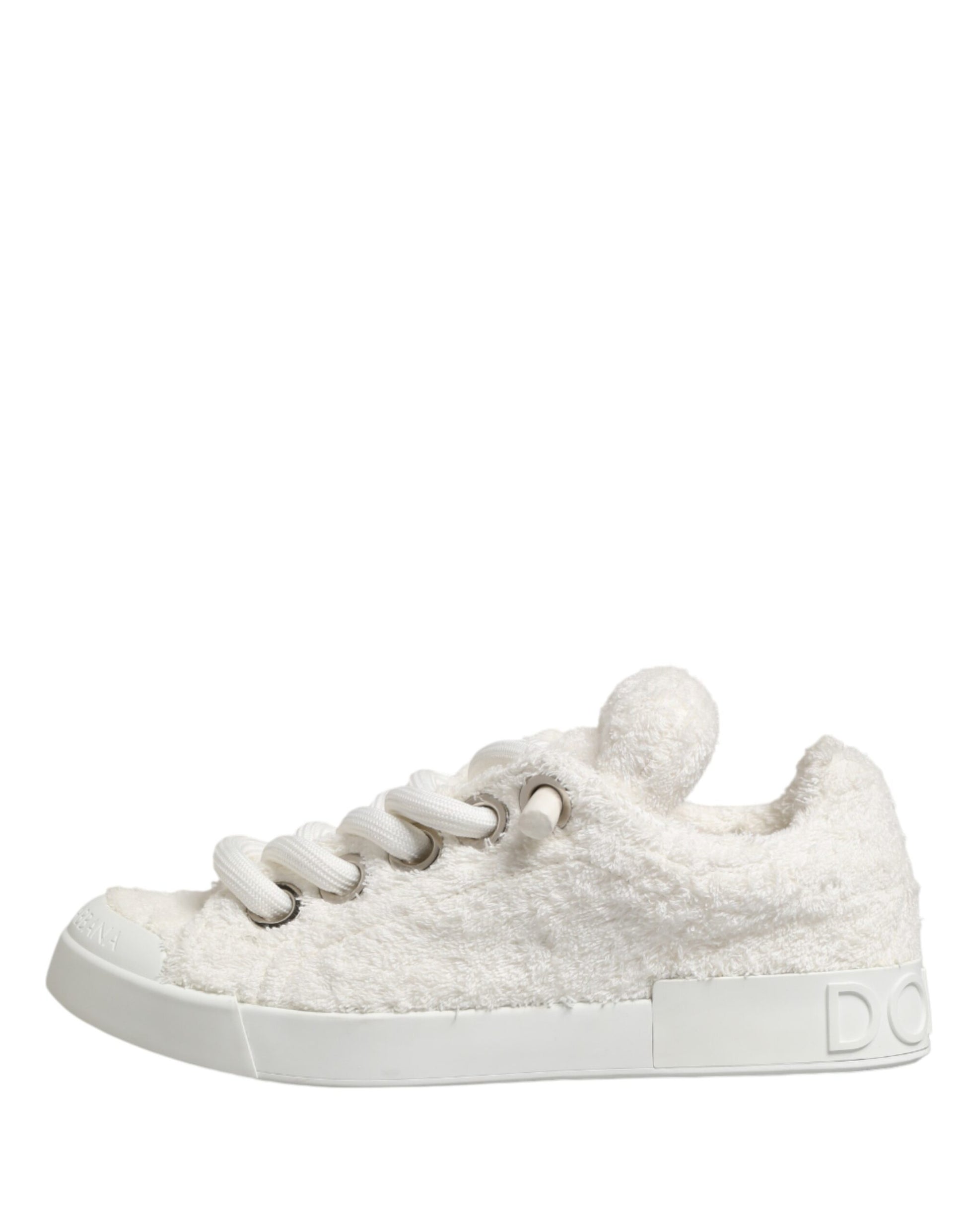 Dolce & Gabbana White Faux Shearling Low Top Sneakers