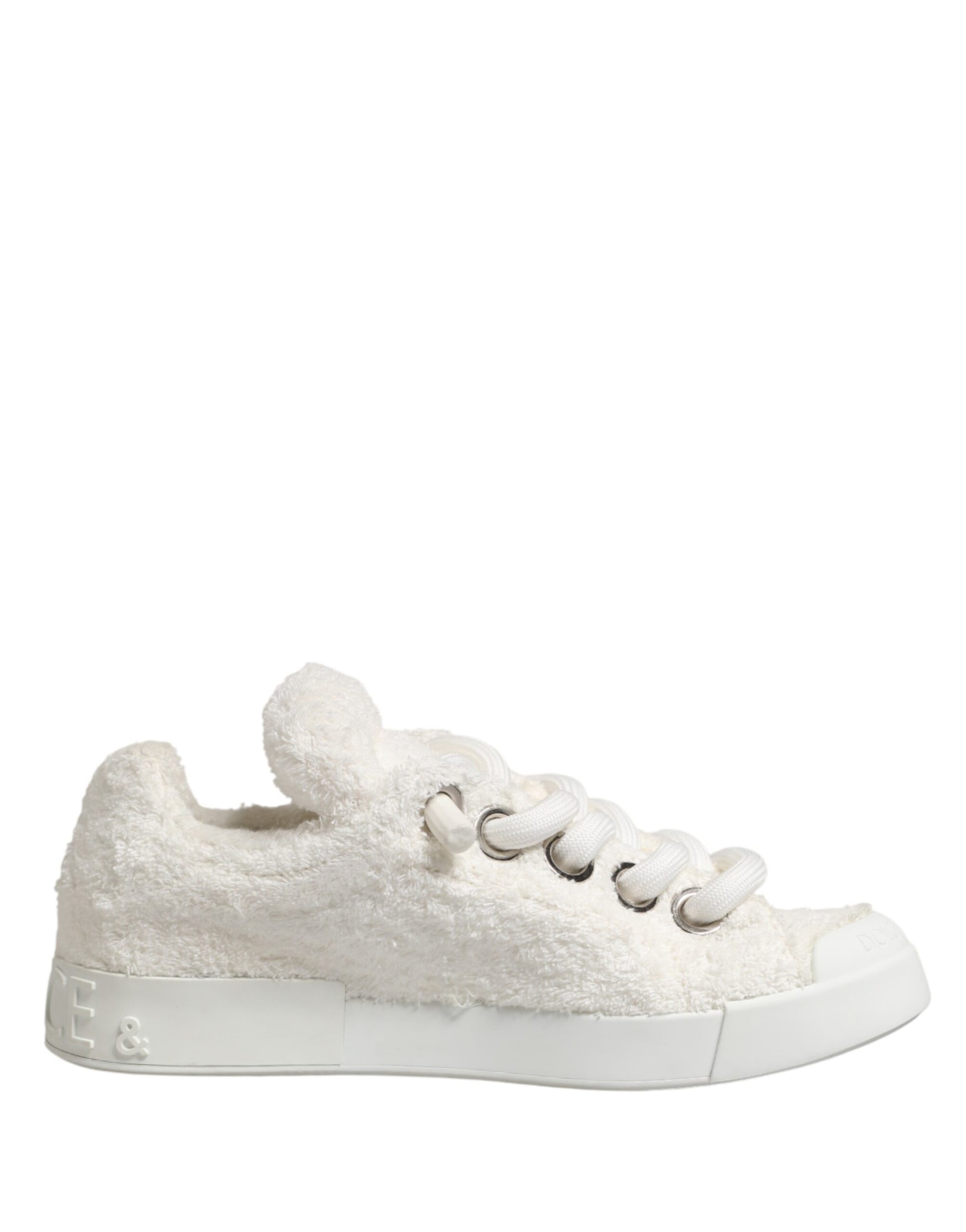 Dolce & Gabbana White Faux Shearling Low Top Sneakers