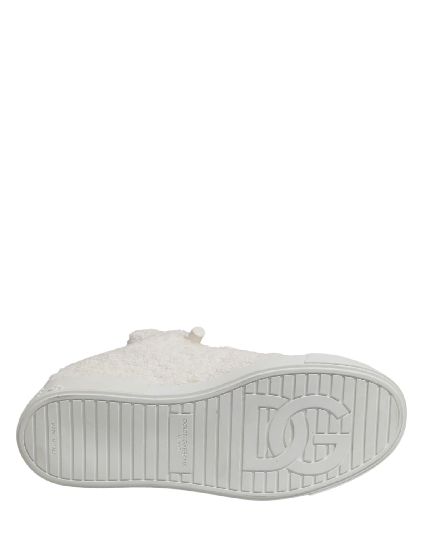 Dolce & Gabbana White Faux Shearling Low Top Sneakers