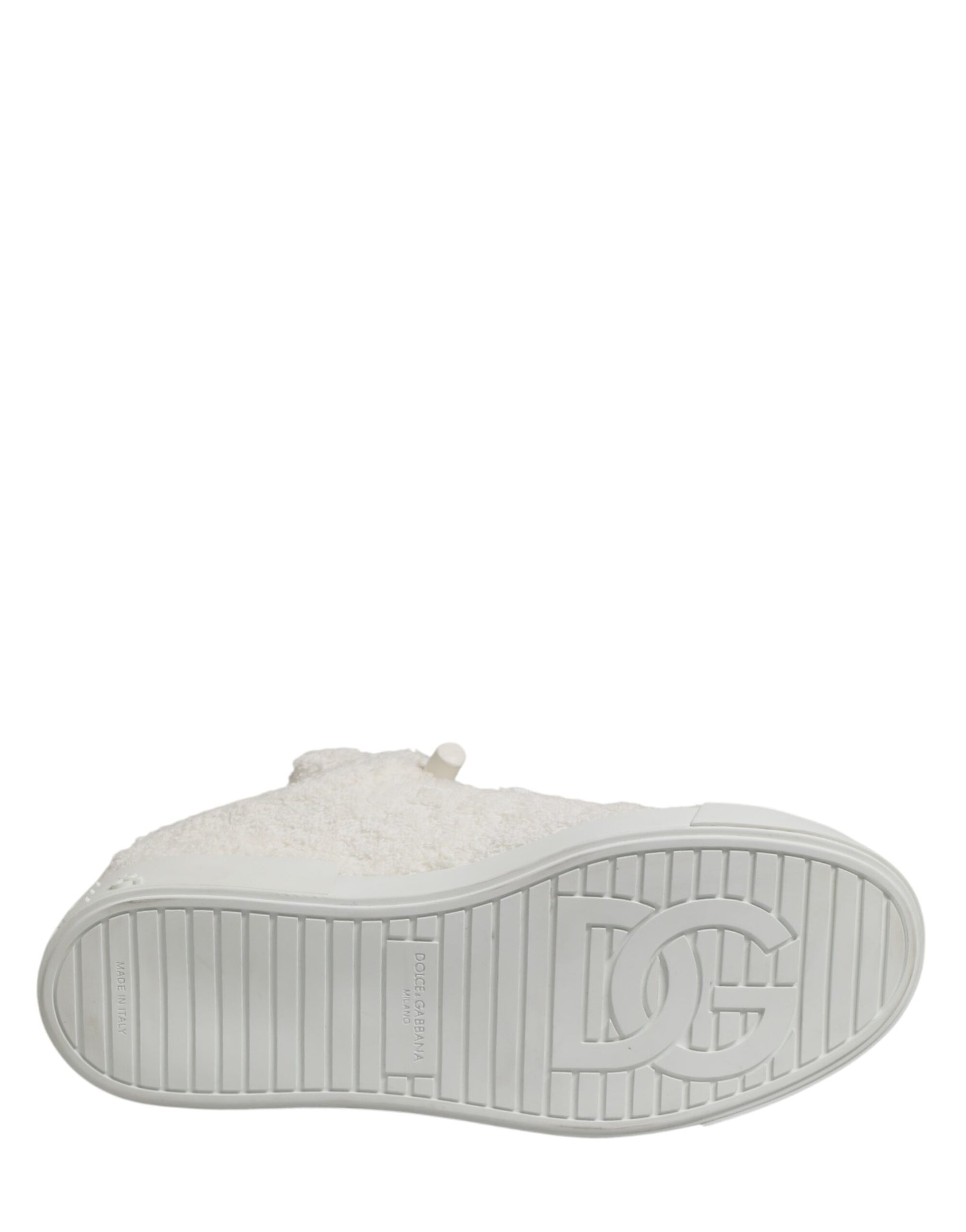 Dolce & Gabbana White Faux Shearling Low Top Sneakers