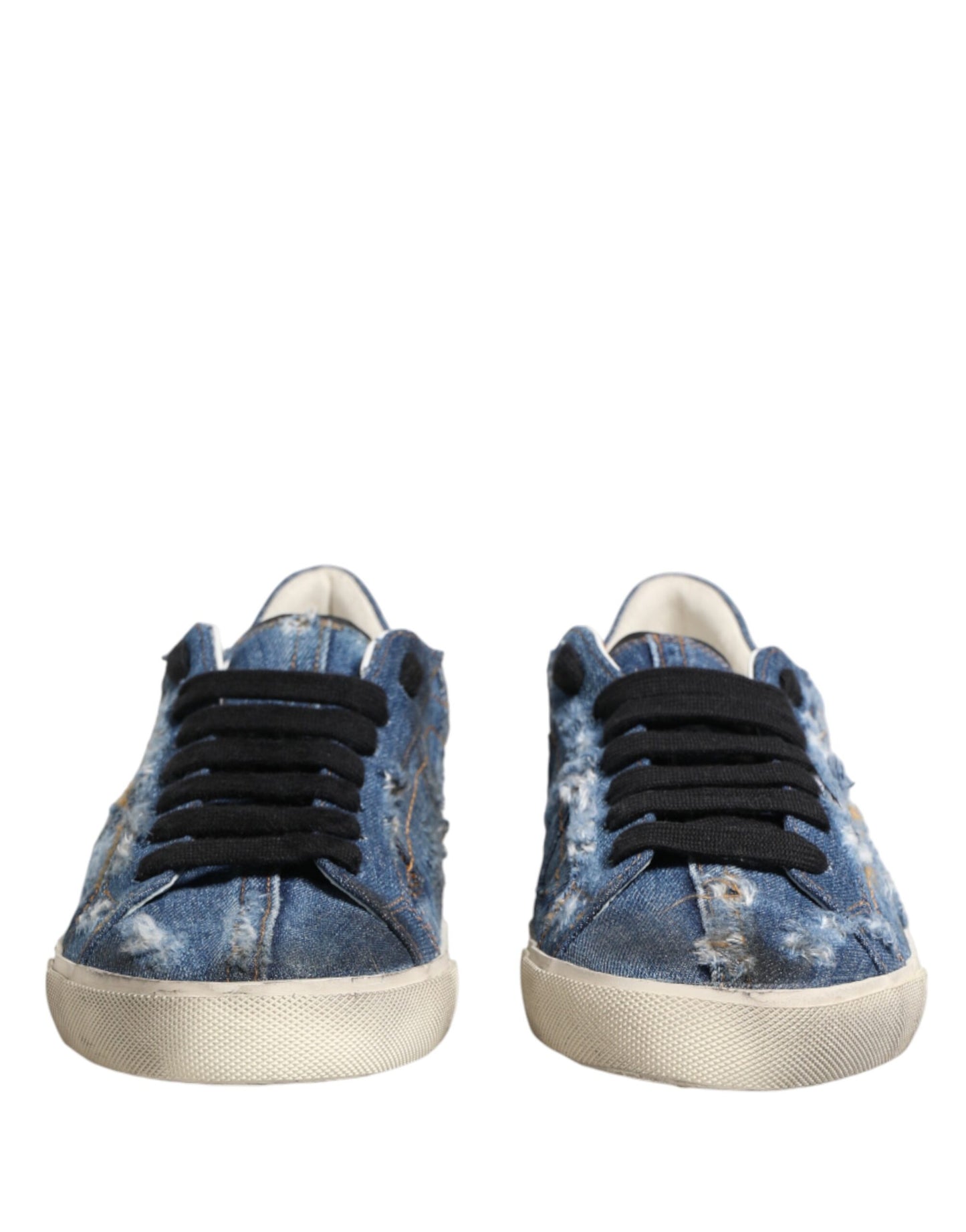 Dolce & Gabbana Blue Distressed Denim Low Top Sneakers