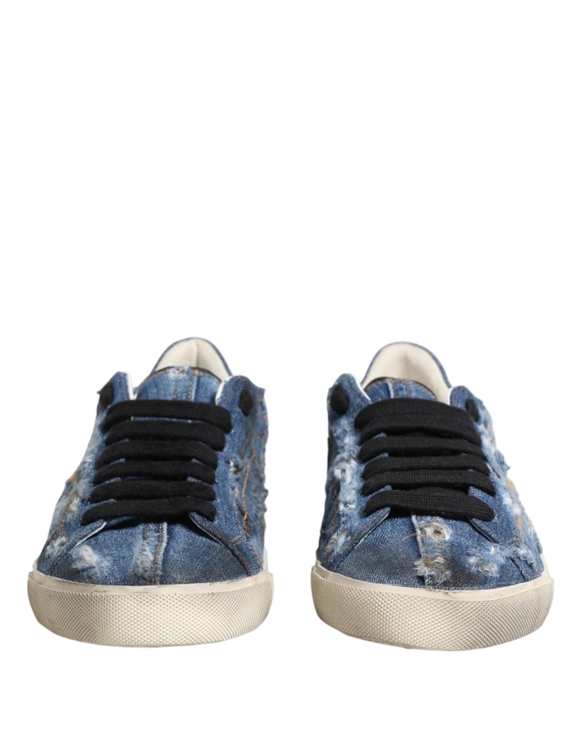 Dolce & Gabbana Blue Distressed Denim Low Top Sneakers