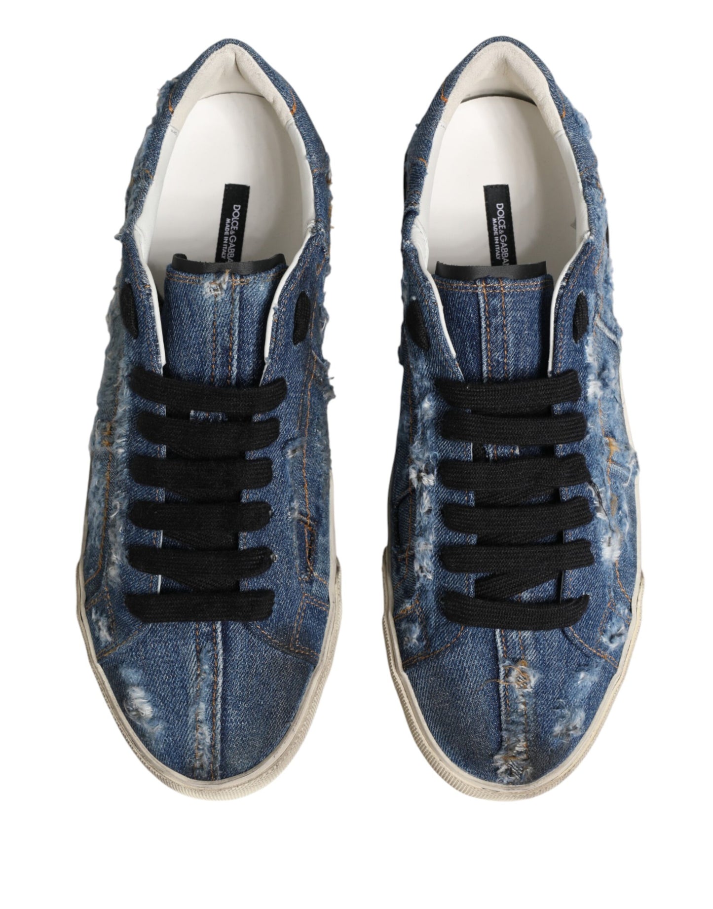 Dolce & Gabbana Blue Distressed Denim Low Top Sneakers