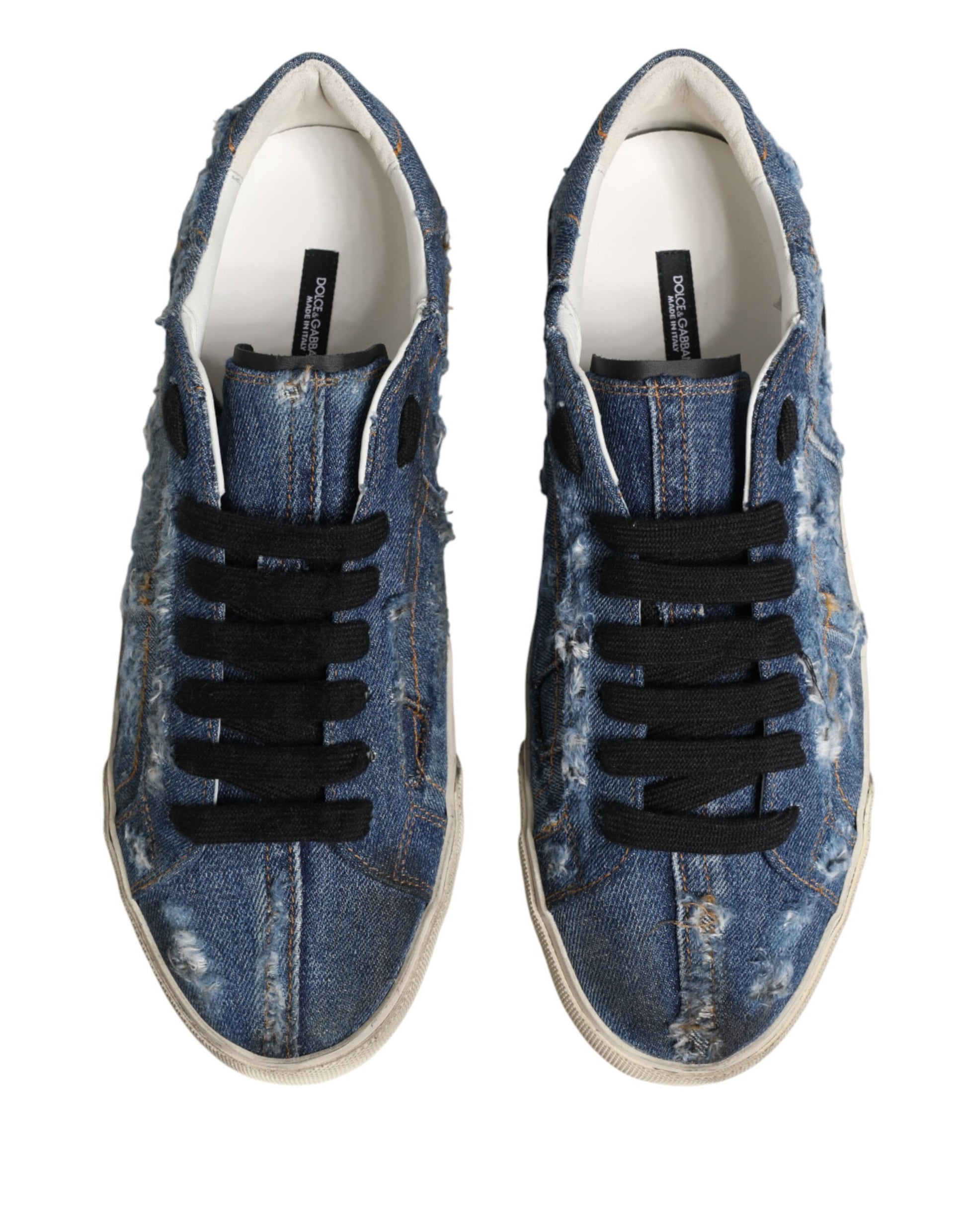 Dolce & Gabbana Blue Distressed Denim Low Top Sneakers