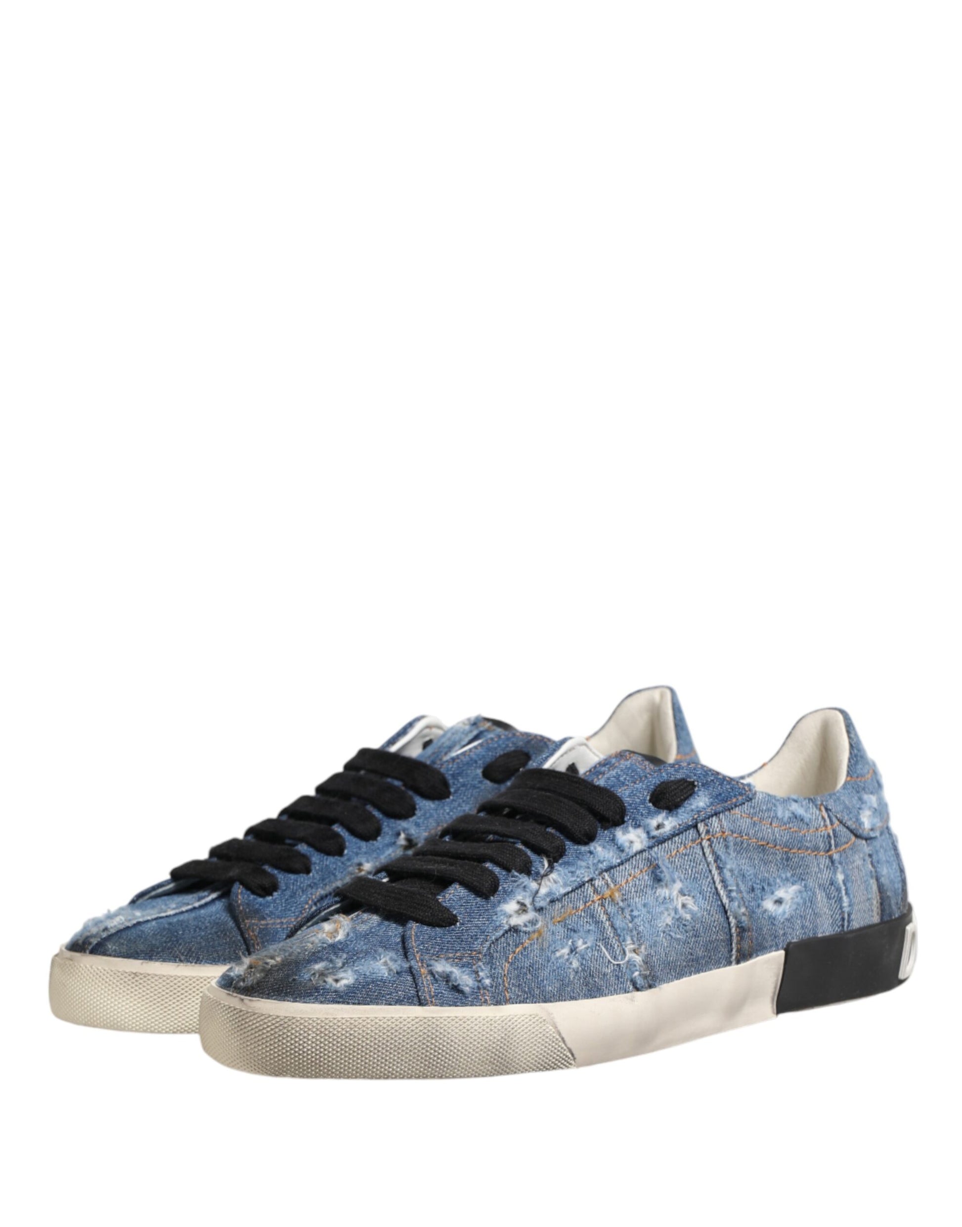 Dolce & Gabbana Blue Distressed Denim Low Top Sneakers
