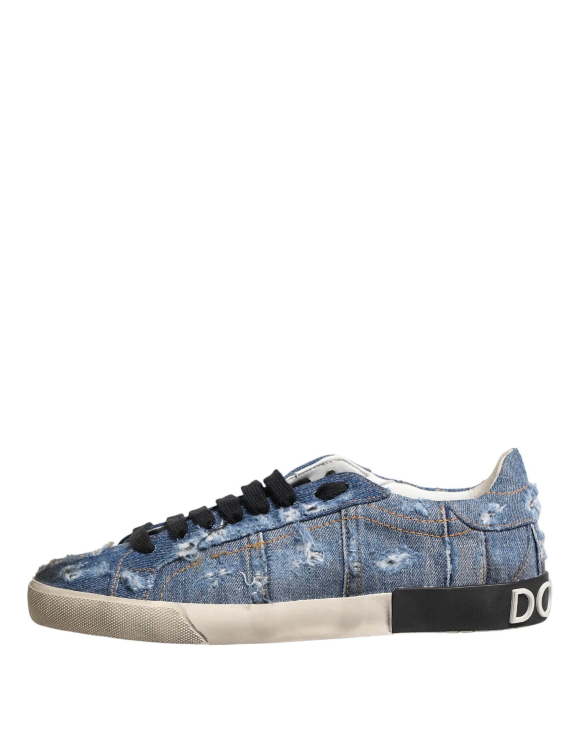 Dolce & Gabbana Blue Distressed Denim Low Top Sneakers