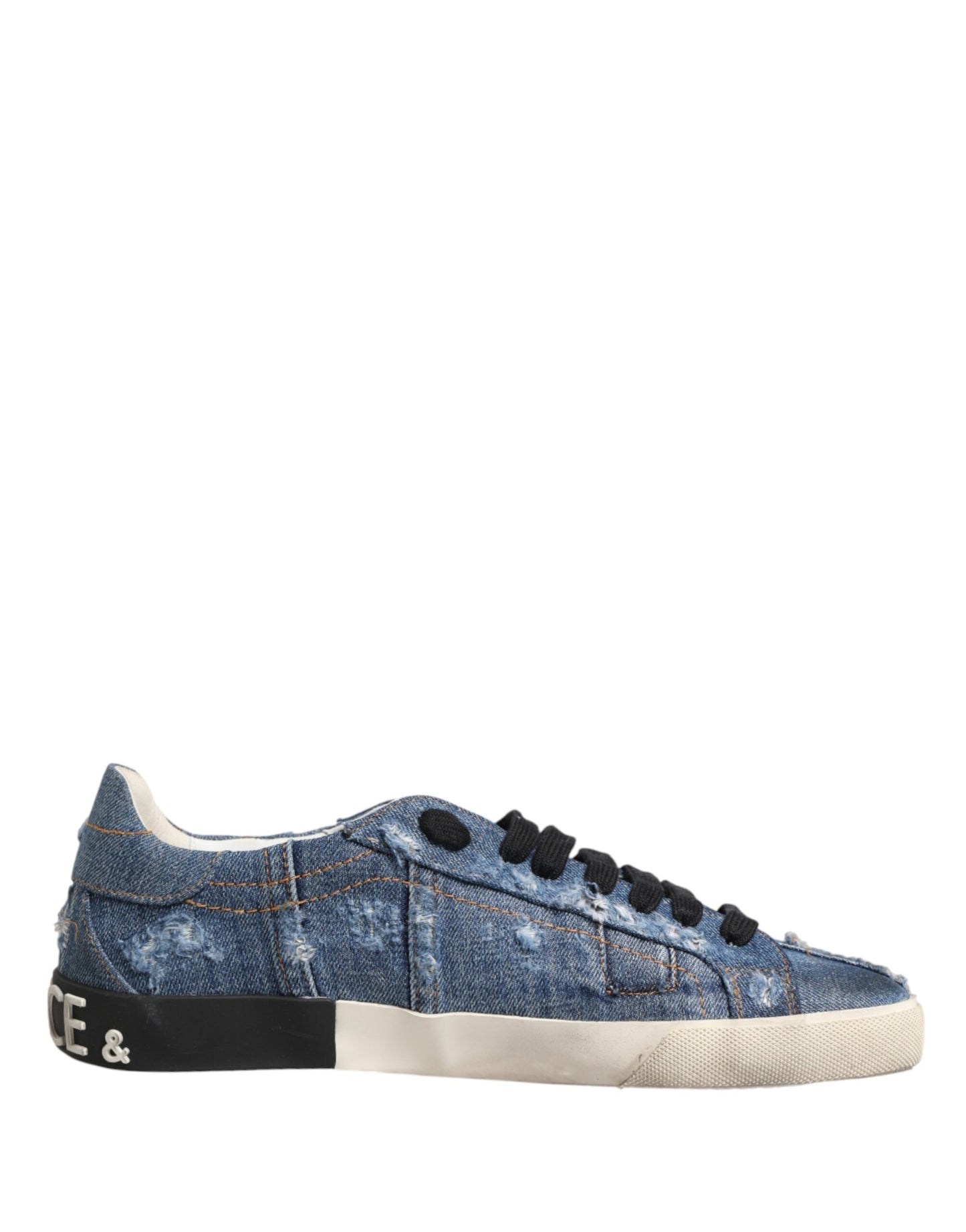 Dolce & Gabbana Blue Distressed Denim Low Top Sneakers