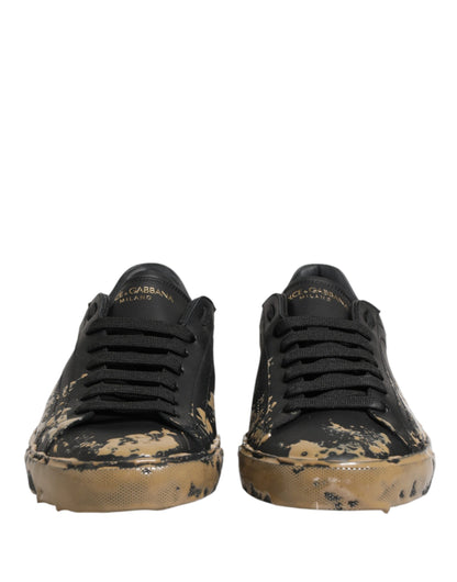 Dolce & Gabbana Black Portofino Mud Effect Low Top Sneakers