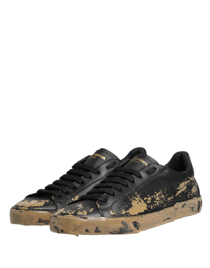 Dolce & Gabbana Black Portofino Mud Effect Low Top Sneakers