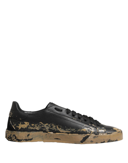 Dolce & Gabbana Black Portofino Mud Effect Low Top Sneakers