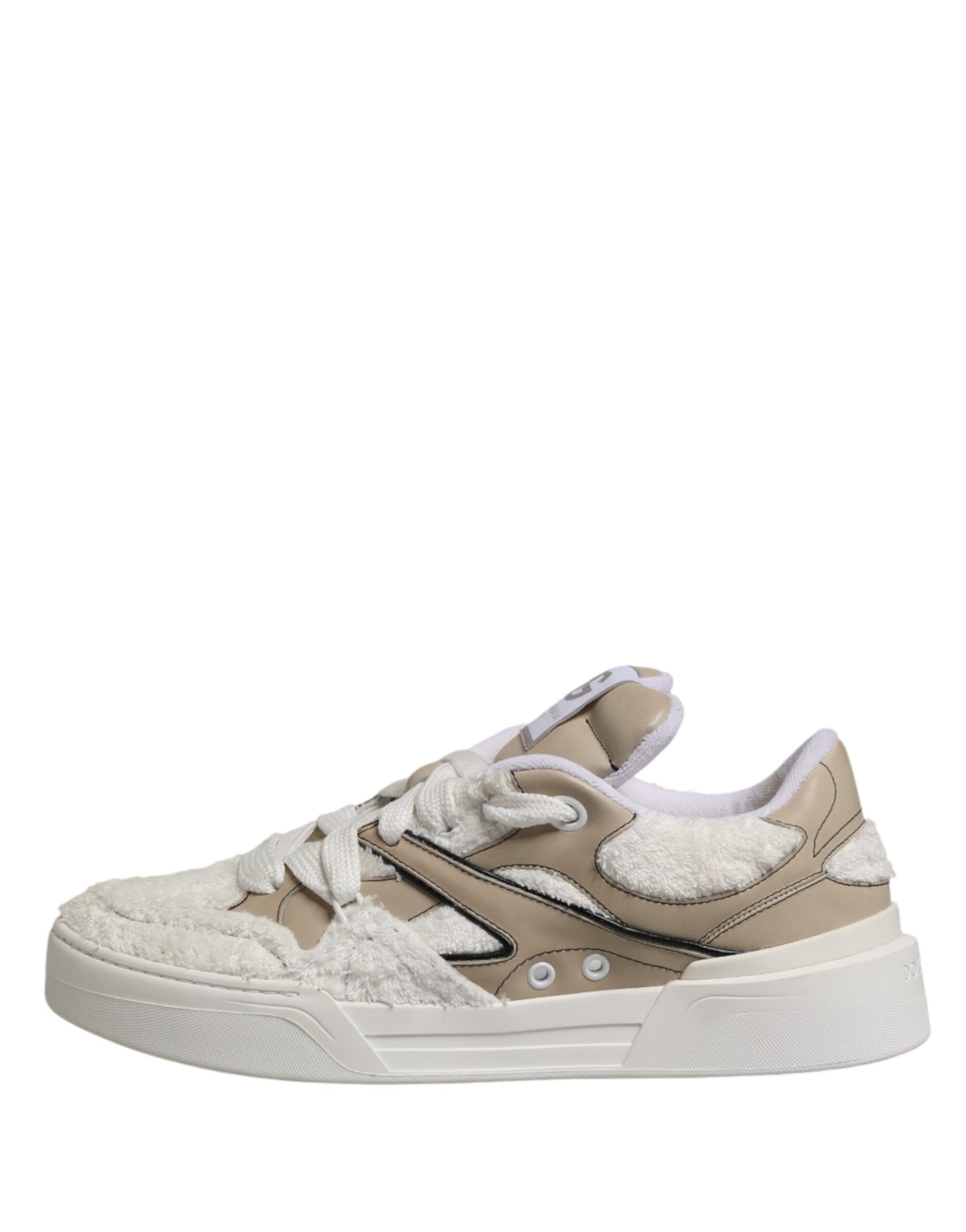 Dolce & Gabbana White Beige Faux Shearling Low Top Sneakers
