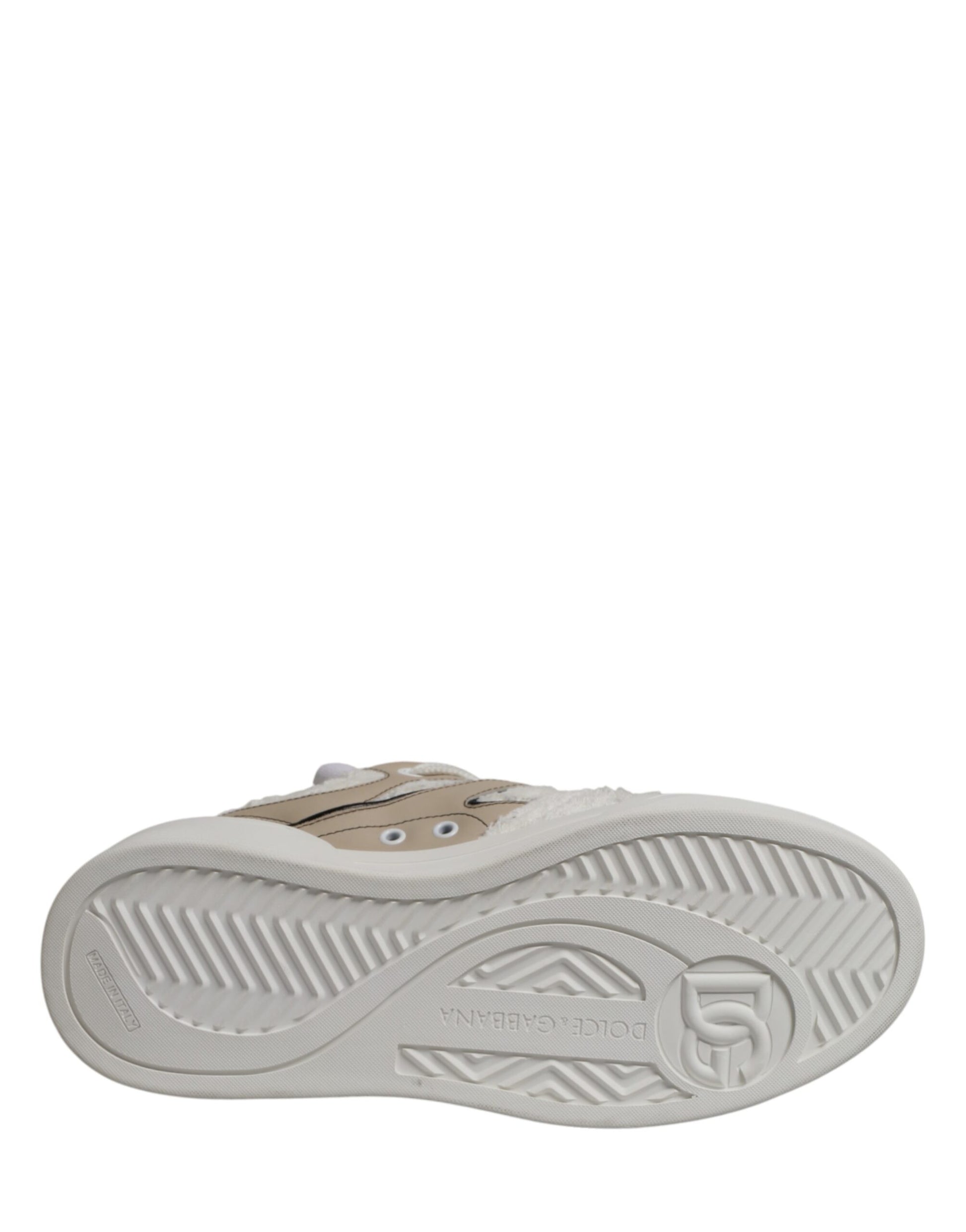 Dolce & Gabbana White Beige Faux Shearling Low Top Sneakers