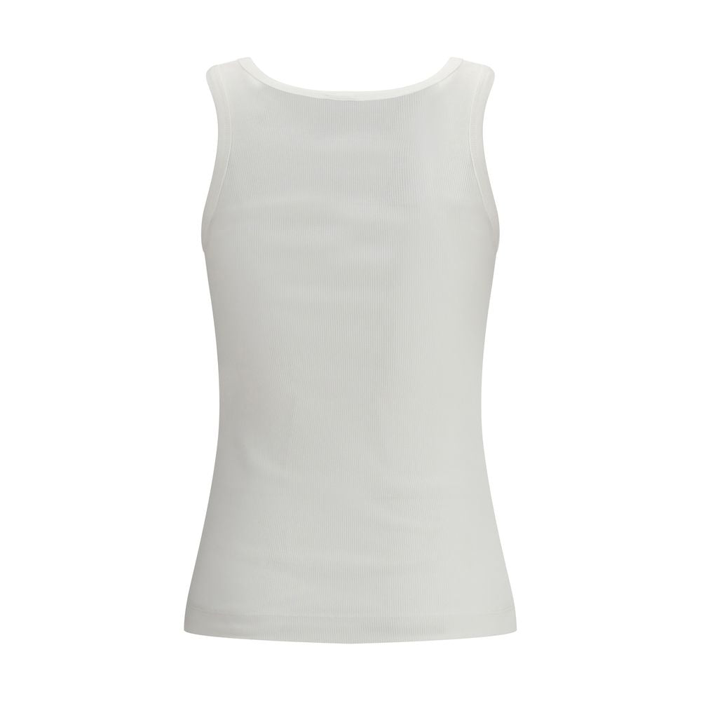 PINKO White Cotton Ribbed Tank Top with Love Birds Logo