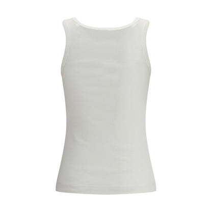 PINKO White Cotton Ribbed Tank Top with Love Birds Logo