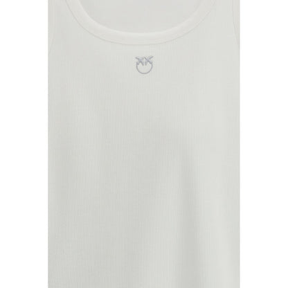 PINKO White Cotton Ribbed Tank Top with Love Birds Logo
