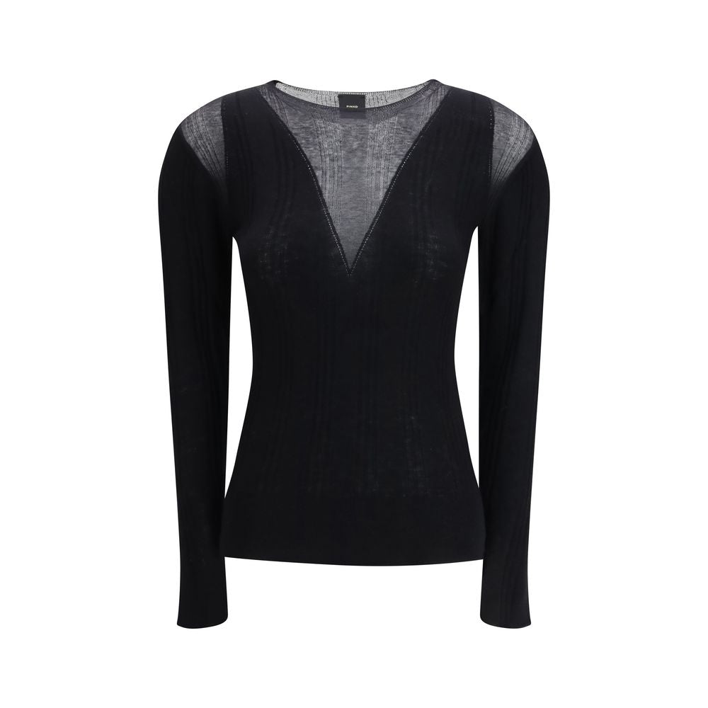 PINKO Black Sheer Knit Long Sleeved Top