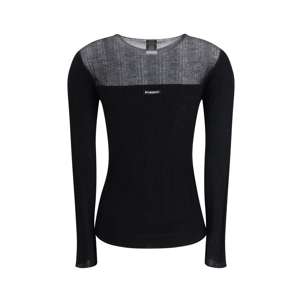 PINKO Black Sheer Knit Long Sleeved Top