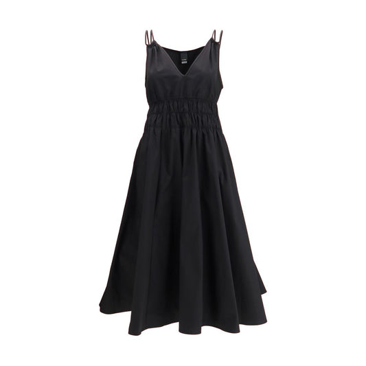 PINKO Black Cotton Shirred V-Neck Dress