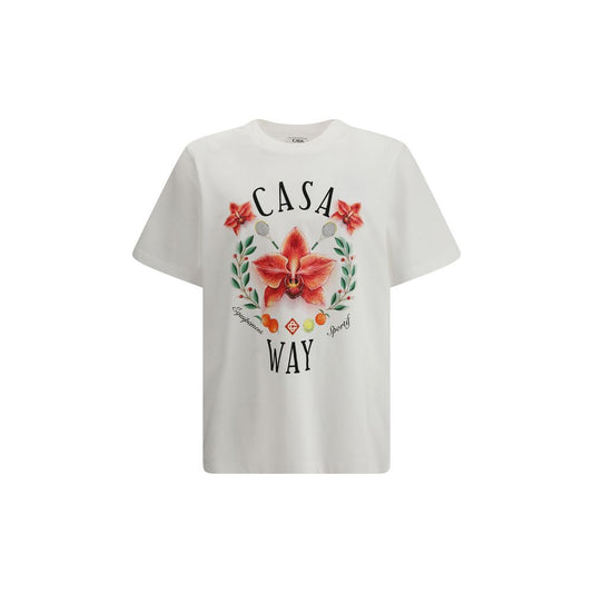 Casablanca White Cotton T-Shirt - Casa Way Orchid Logo Design