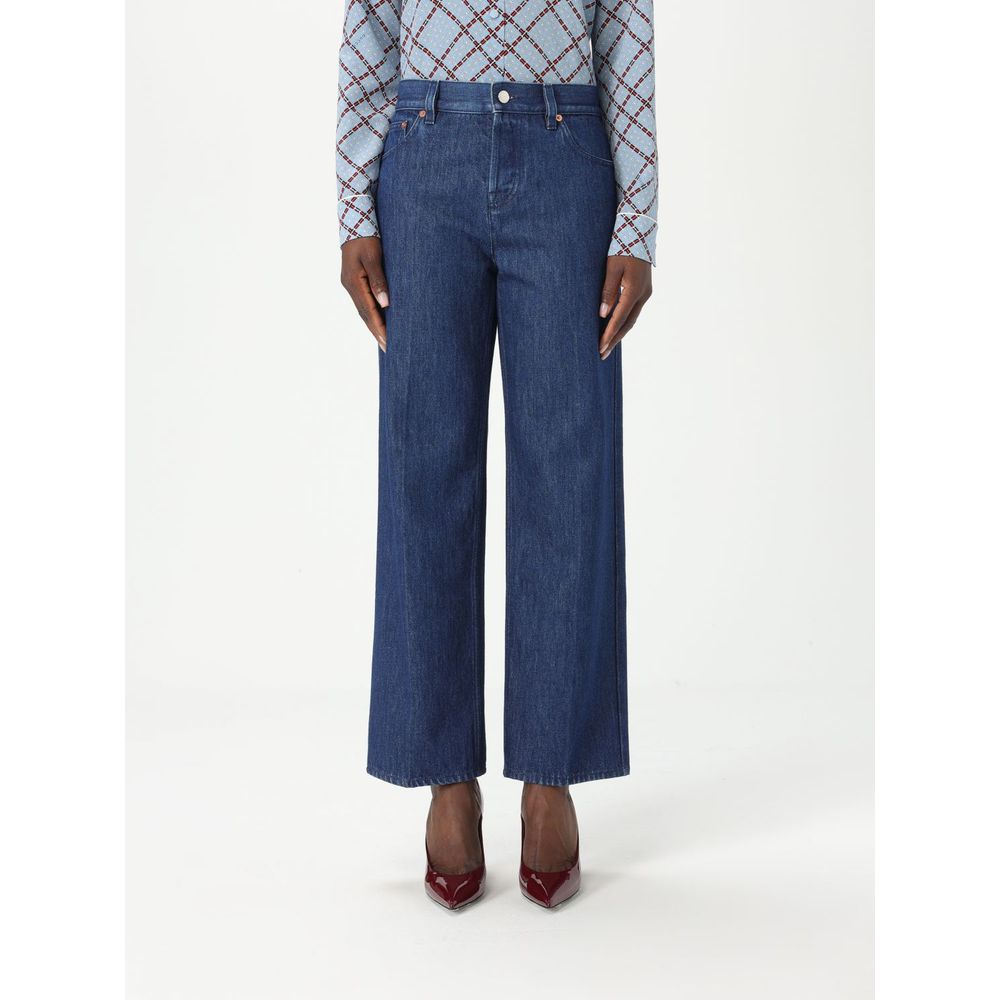 Gucci Blue Cotton Cropped Wide Leg Denim Jeans for Women