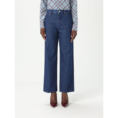 Gucci Blue Cotton Cropped Wide Leg Denim Jeans for Women