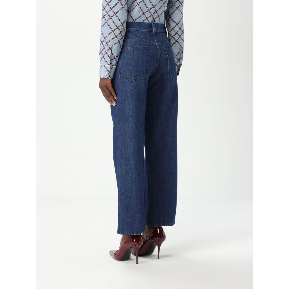 Gucci Blue Cotton Cropped Wide Leg Denim Jeans for Women