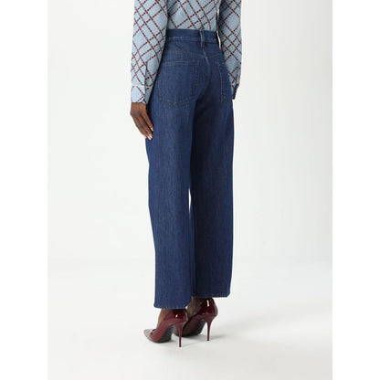 Gucci Blue Cotton Cropped Wide Leg Denim Jeans for Women