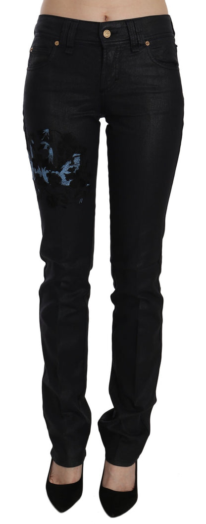 John Galliano Black Swan Floral Embroidered Mid Waist Skinny Denim Jeans