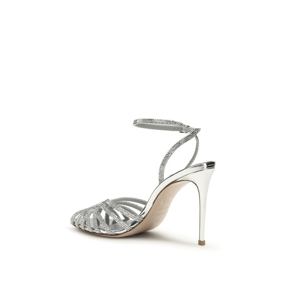 LE SILLA Silver Calf Leather Bos Taurus Stiletto Heel Sandals