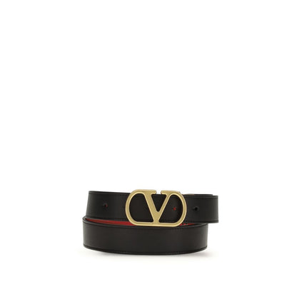 Valentino Garavani Black Calf Leather Bos Taurus Belt - Reversible VLogo Signature