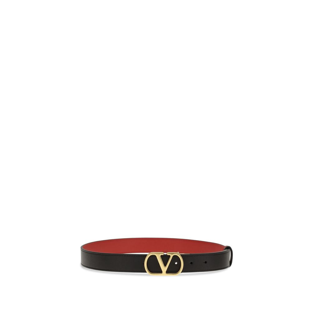 Valentino Garavani Black Calf Leather Bos Taurus Belt - Reversible VLogo Signature