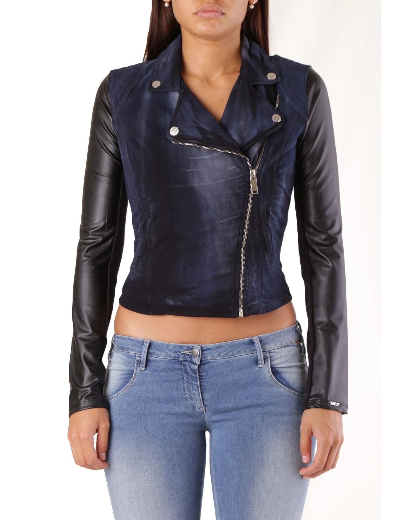 Met Blue Cotton Biker Jacket - Stylish Blazer for Women