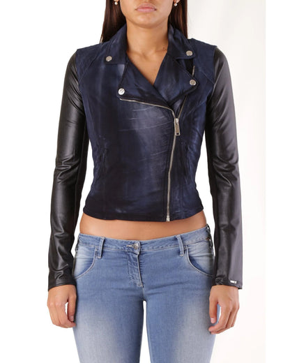 Met Blue Cotton Biker Jacket - Stylish Blazer for Women