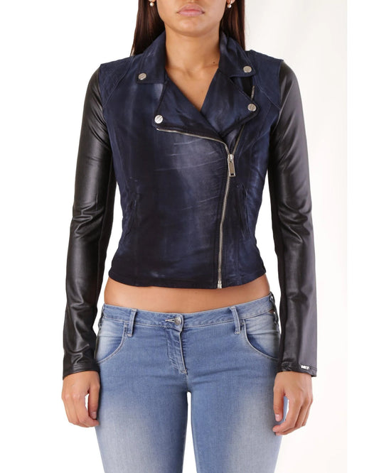 Met Blue Cotton Biker Jacket - Stylish Blazer for Women