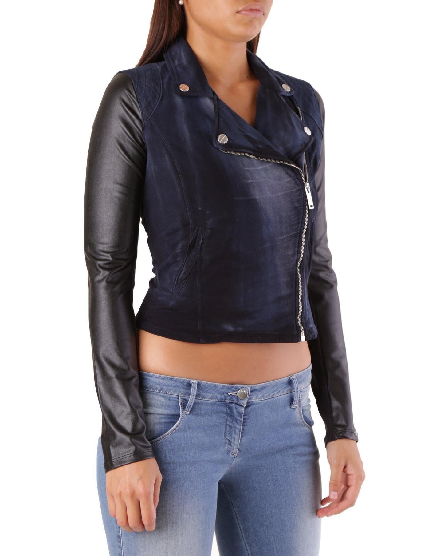 Met Blue Cotton Biker Jacket - Stylish Blazer for Women